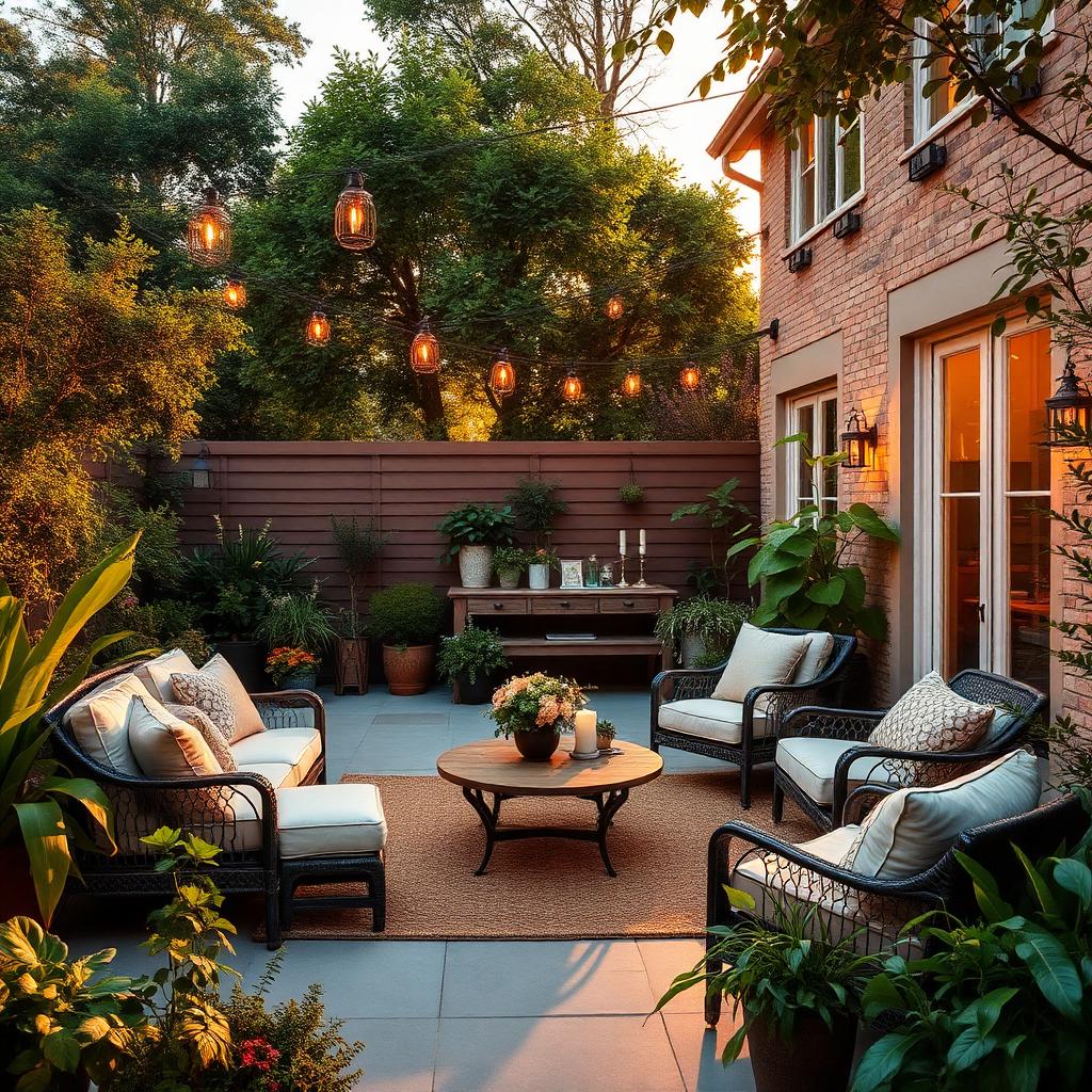 A serene, personal outdoor sanctuary styled in blues and greens, curated by Tara L. Paige