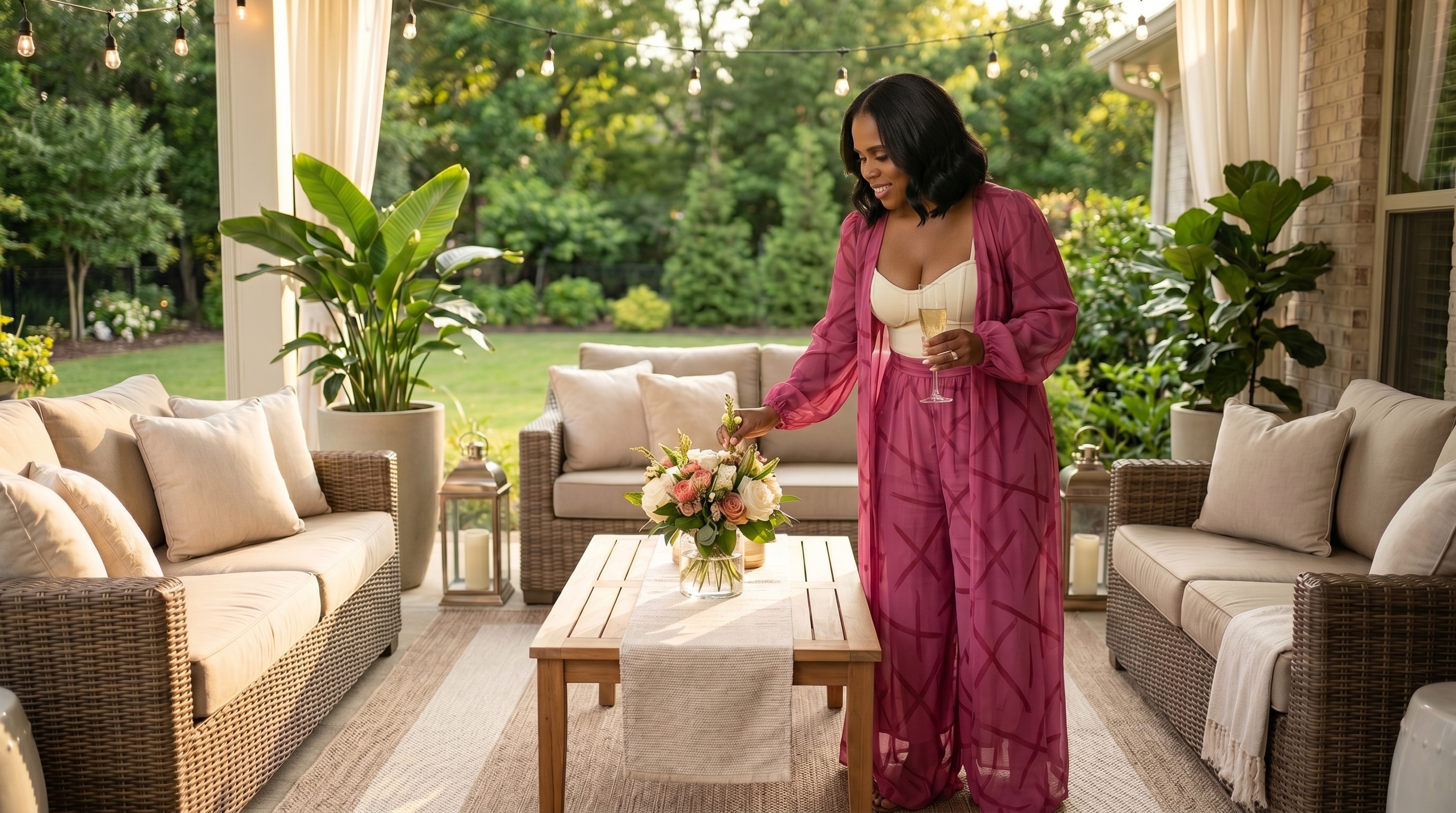 Tara L. Paige in a beautifully designed outdoor sanctuary space