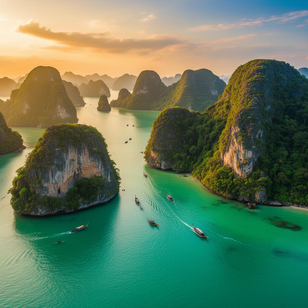Representative image: golden limestone karsts rising from turquoise Andaman Sea water at Phang Nga Bay, Thailand
